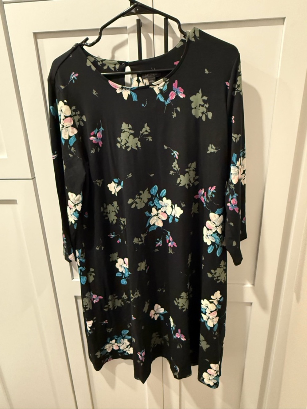 Jjill Black Floral Shift Dress with Teal & Pink Accents